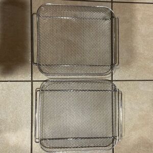 2 xl air fryer metal mesh trays and one air fryer baking sheet
